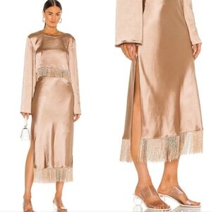 Revolve LPA Fringe Sz M Skirt Champagne  Satin Fringe Party